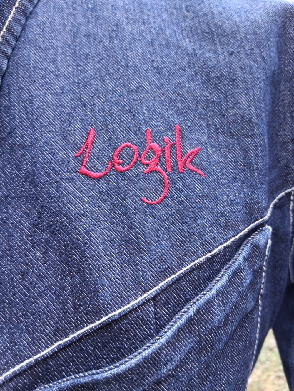 Women's Dark Blue Denim Button-Front Dress Jacket LOGIK Size Large - Picture 2 of 8